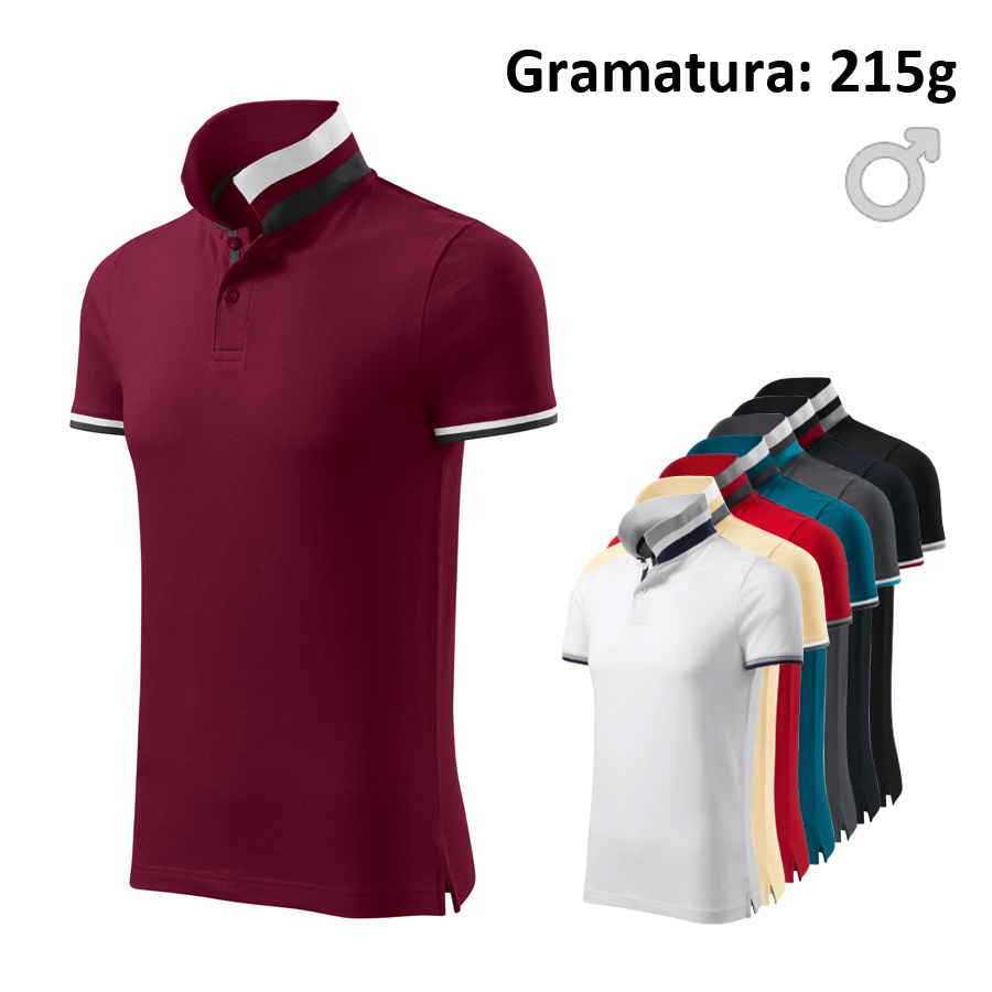 Koszulka polo męska COLLAR UP 256 z nadrukiem logo
