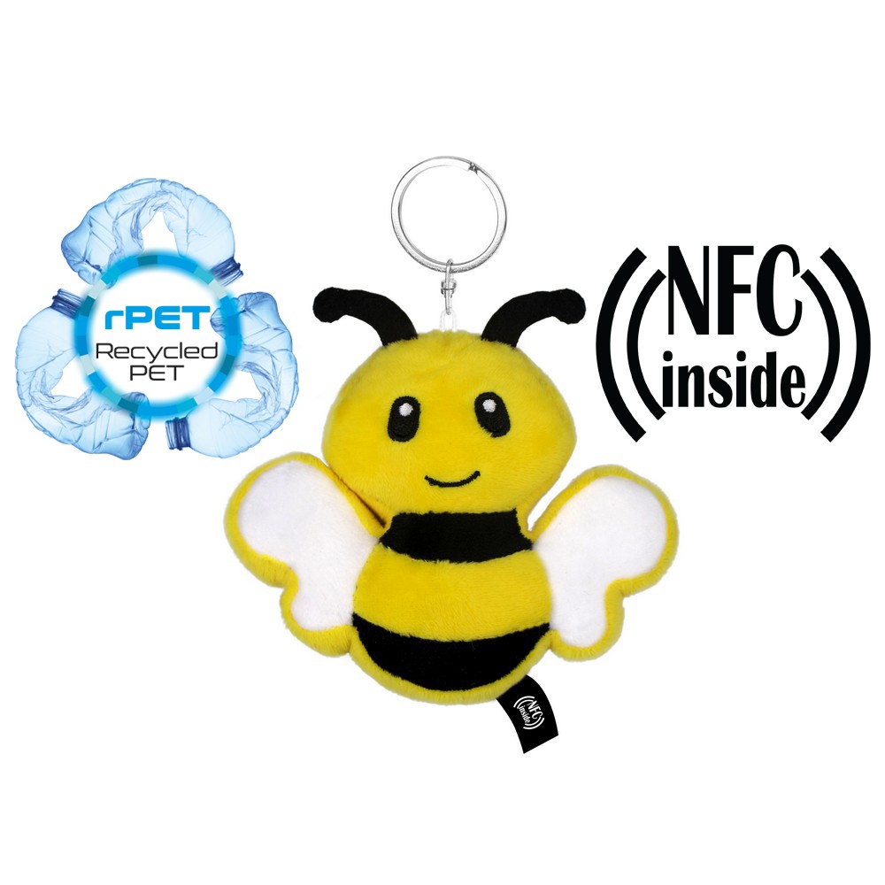 Pluszowa pszczoła RPET z chipem NFC, brelok Zibee HE795
