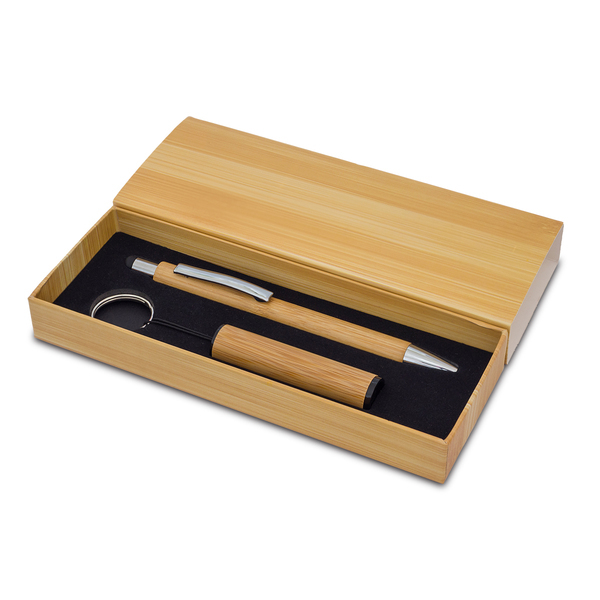 Bambusowy długopis i latarka w pudełku Pelak R02319