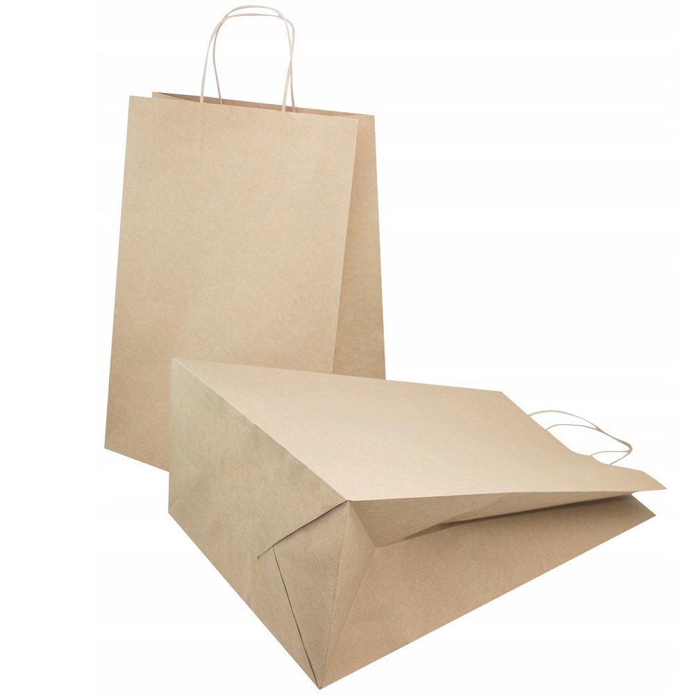 Torba papierowa z płaskim uchem 320x120x410mm gładka brązowa