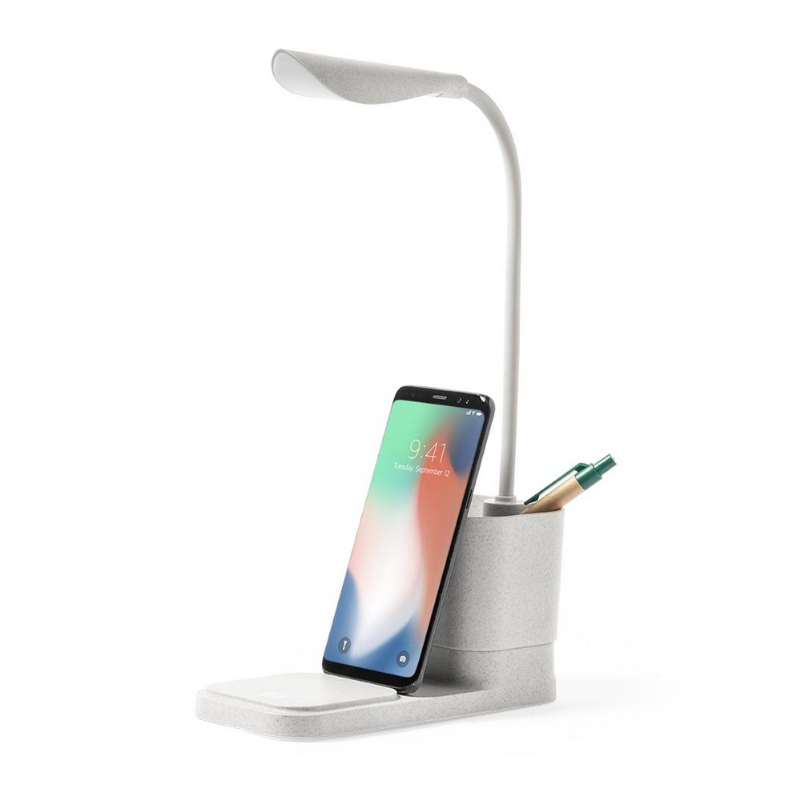 Lampka na biurko ze słomy pszenicznej, ładowarka bezprzewodowa 10W, stojak na telefon V8327