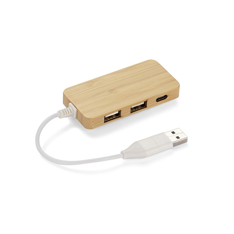 Rozdzielacz bambusowy HUB USB z wymienną wtyczką - RIVO bc09170