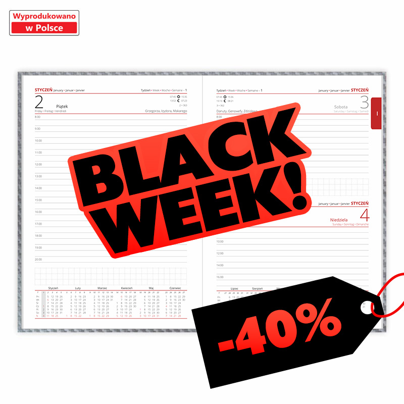 Kalendarz książkowy Dzienny A5 Karbon z nadrukiem