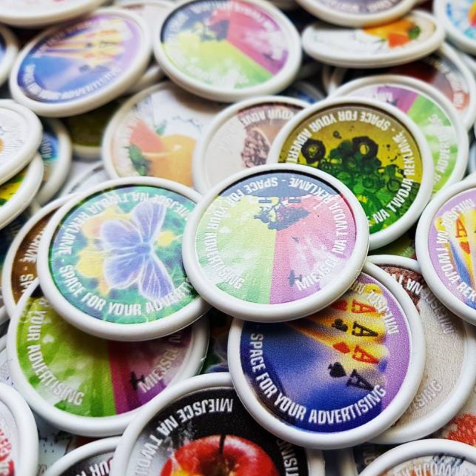 Żeton plastikowy z nadrukiem full color wielkość 2 zł
